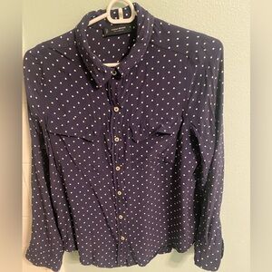 Lucky brand medium Navy Polka Dot Button-Up Blouse